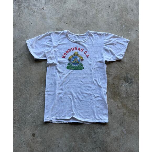 VTG 1960s Honduras Central America Coat Of Arms Water Print Shirt Size Mens XS - Picture 1 of 5